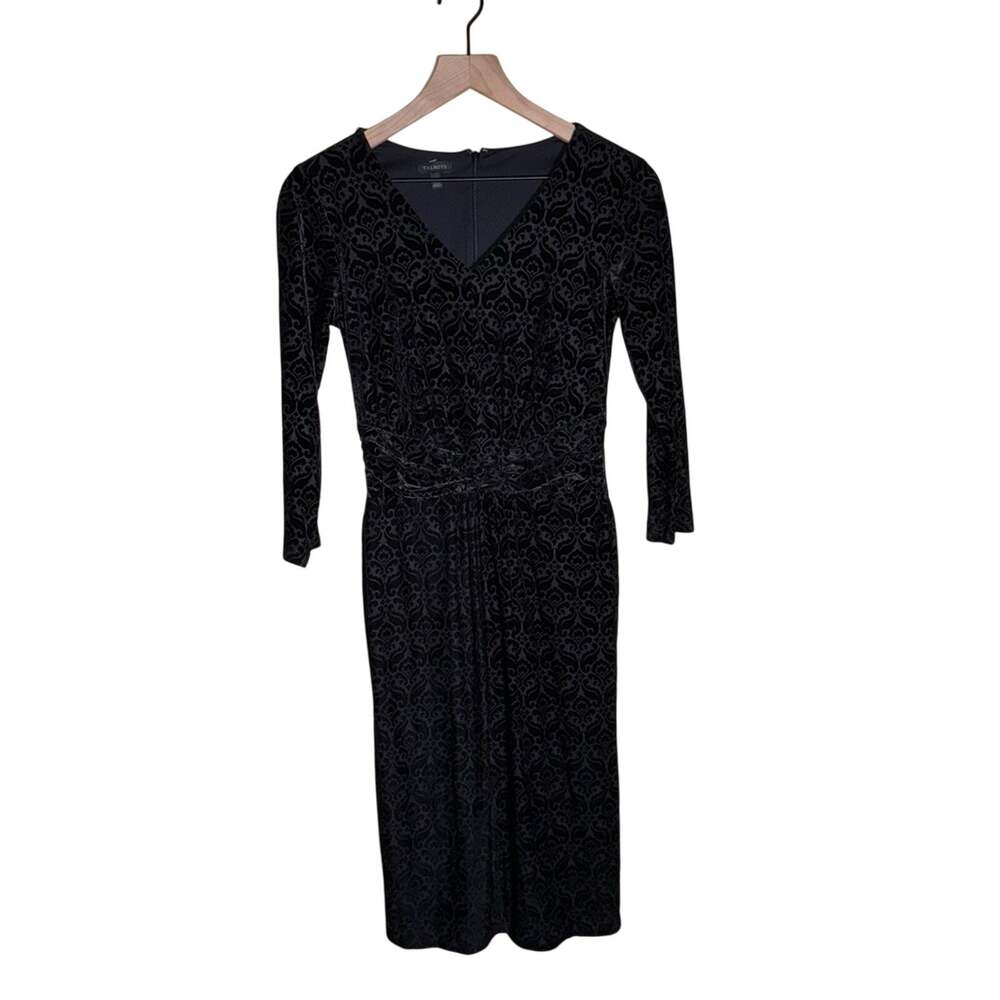 TALBOTS black burnout whimsigoth holiday formal belt detail knee length dress XS